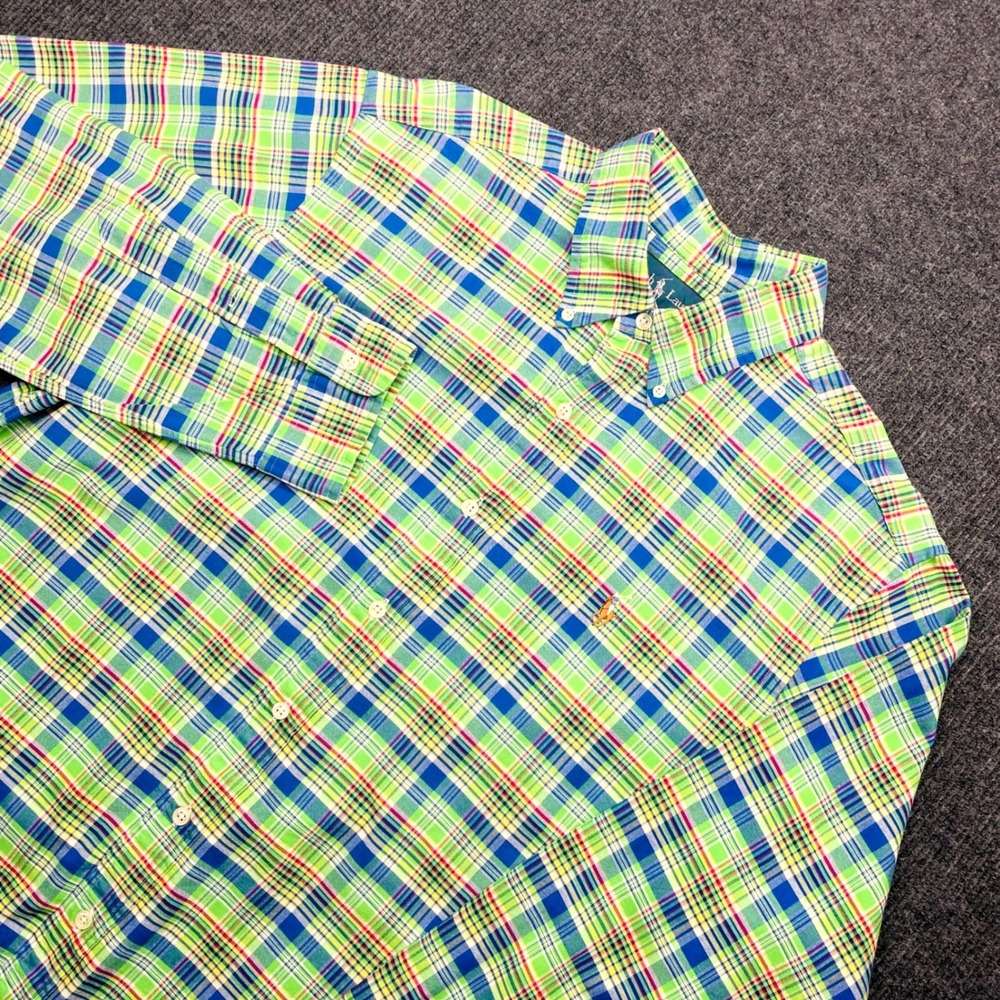 Ralph Lauren Classic Fit Plaid Button Down Shirt Large Green Blue Preppy Y2K